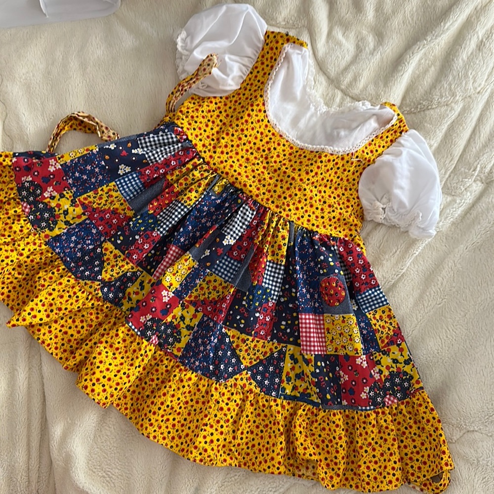 Vintage colorful summer yellow cute dress for 5 years old girl